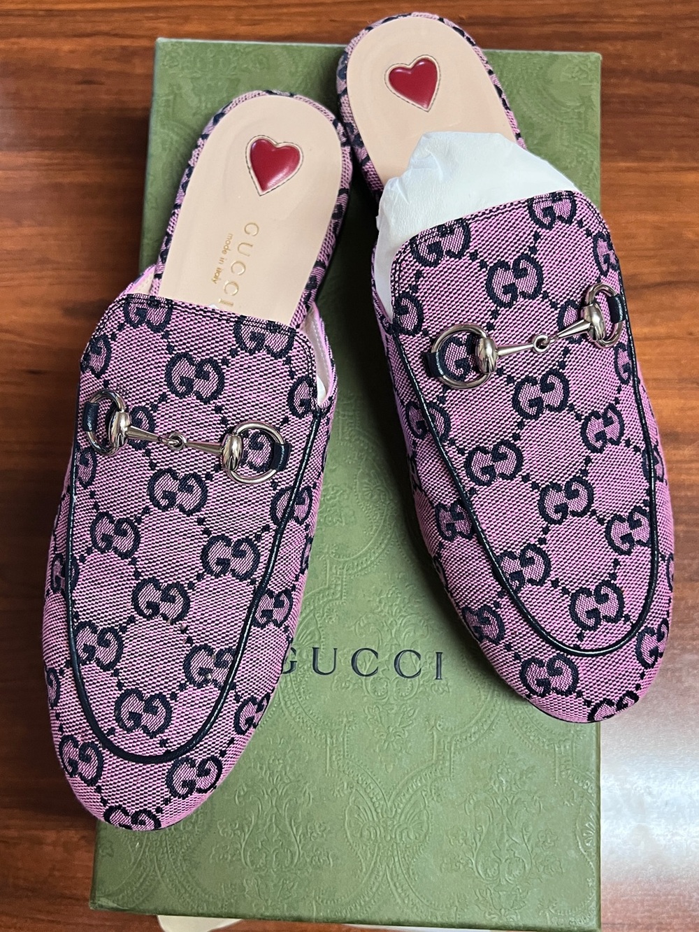 Gucci Pink GG Canvas Mules